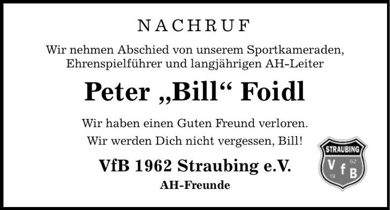 Traueranzeige Peter Foidl
