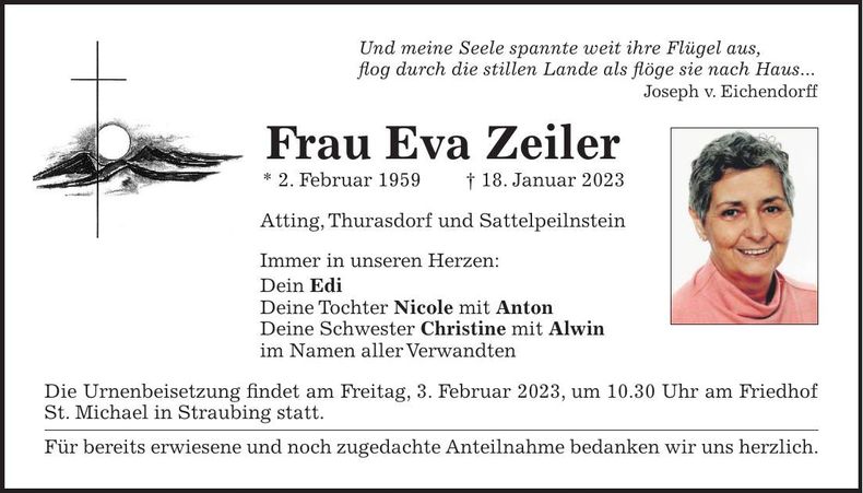 Traueranzeige Eva Zeiler
