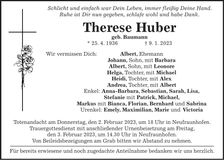 Traueranzeige Therese Huber