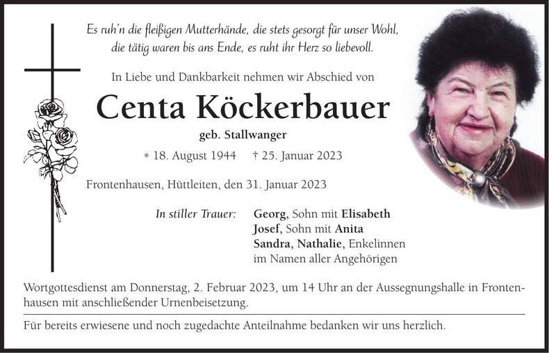 Traueranzeige Centa Köckerbauer