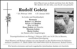 Traueranzeige Rudolf Goletz