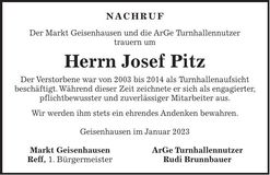Traueranzeige Josef Pitz