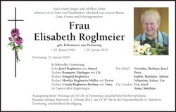 Traueranzeige Elisabeth Roglmeier
