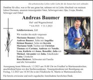 Traueranzeige Andreas Baumer