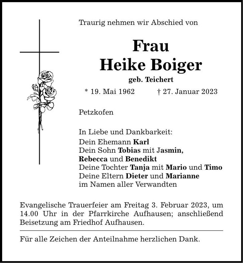 Traueranzeige Heike Boiger