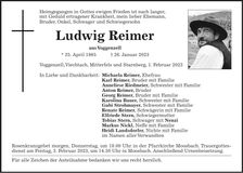 Traueranzeige Ludwig Reimer