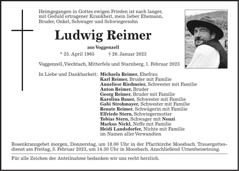 Traueranzeige Ludwig Reimer
