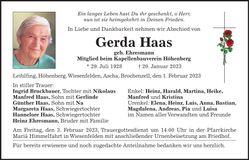 Traueranzeige Gerda Haas