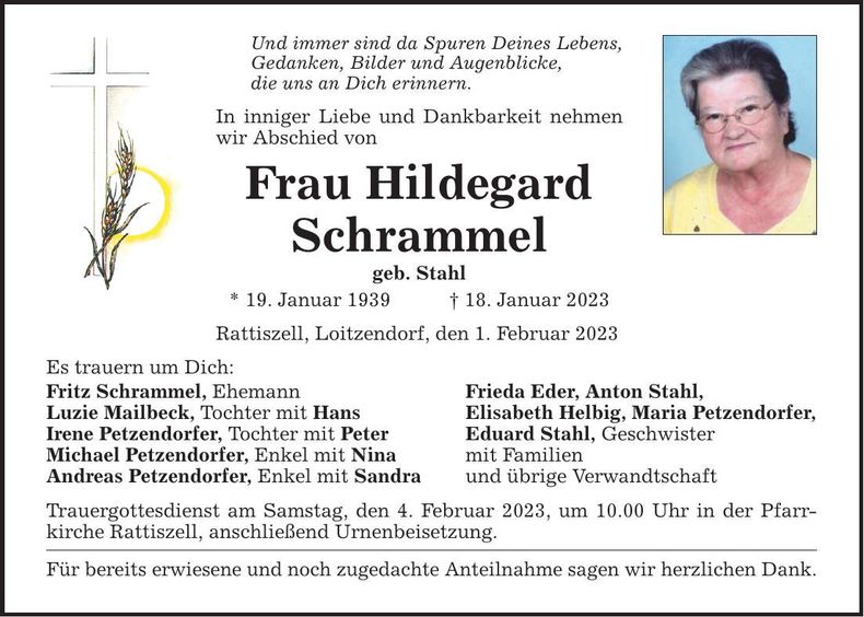 Traueranzeige Hildegard Schrammel