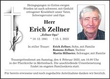 Traueranzeige Erich Zellner