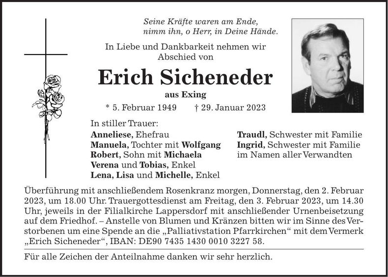 Traueranzeige Erich Sicheneder