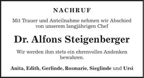 Traueranzeige Alfons Steigenberger