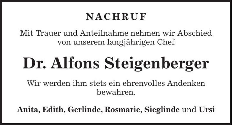 Traueranzeige Alfons Steigenberger
