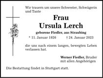 Traueranzeige Ursula Lerch