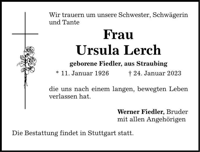 Traueranzeige Ursula Lerch