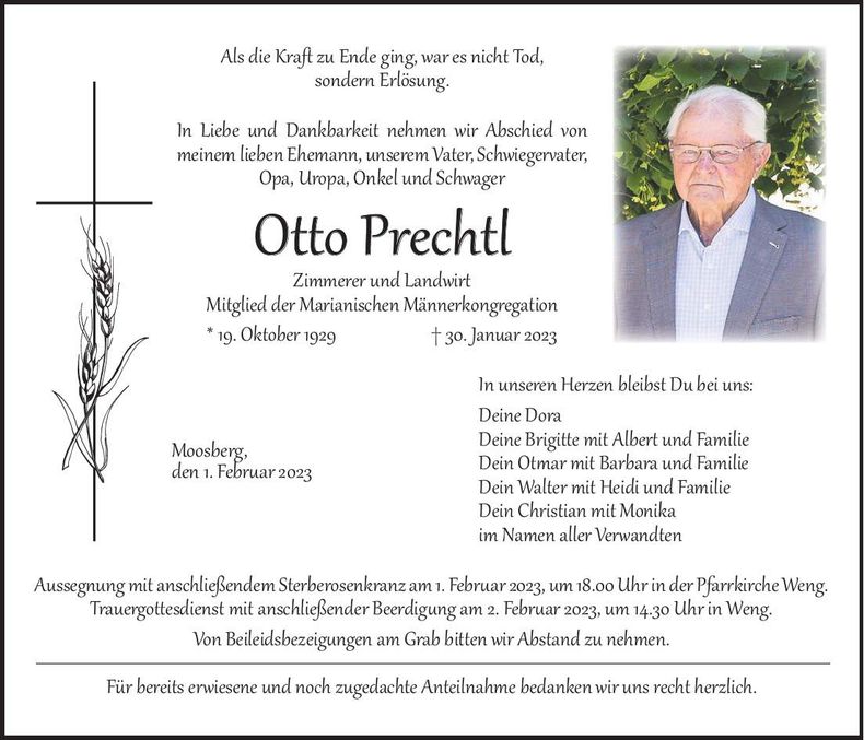 Traueranzeige Otto Prechtl