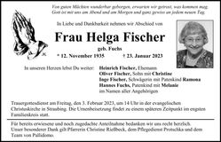 Traueranzeige Helga Fischer