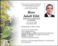 Traueranzeige Adolf Eibl