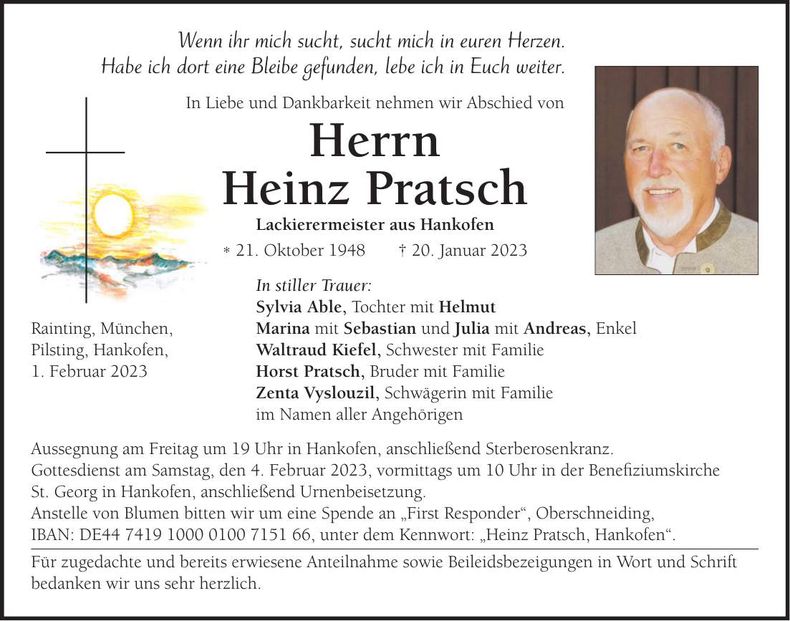 Traueranzeige Heinz Pratsch