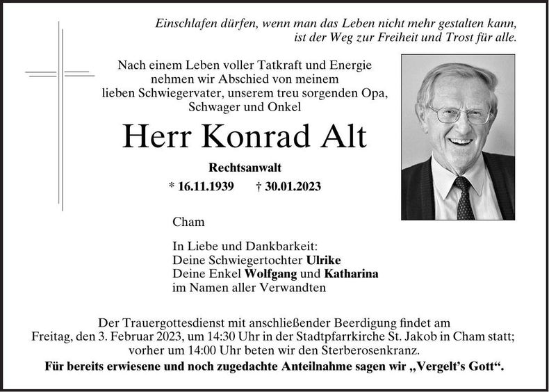 Traueranzeige Konrad Alt
