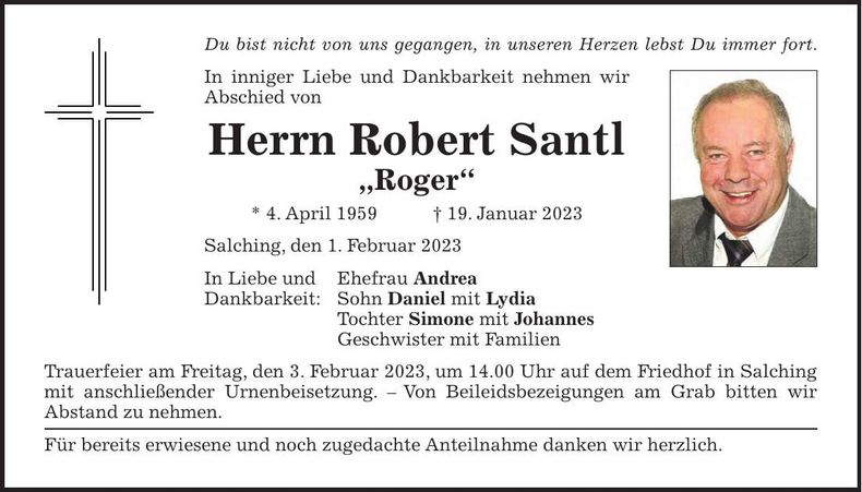 Traueranzeige Robert Santl