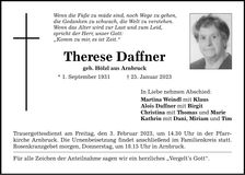 Traueranzeige Therese Daffner