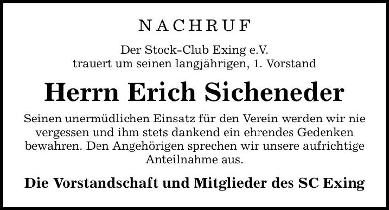 Traueranzeige Erich Sicheneder