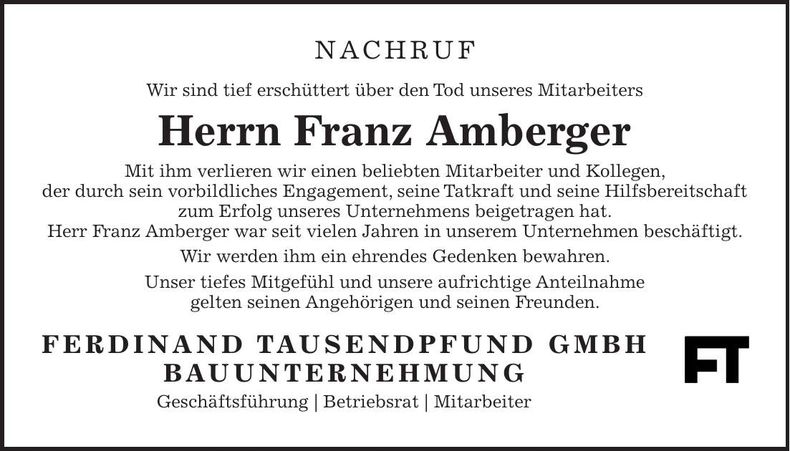 Traueranzeige Franz Amberger