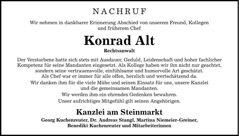 Traueranzeige Konrad Alt