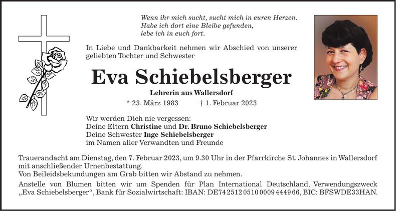 Traueranzeige Eva Schiebelsberger