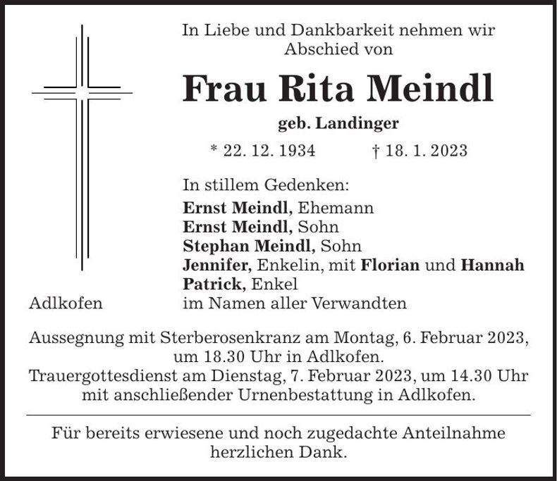 Traueranzeige Rita Meindl