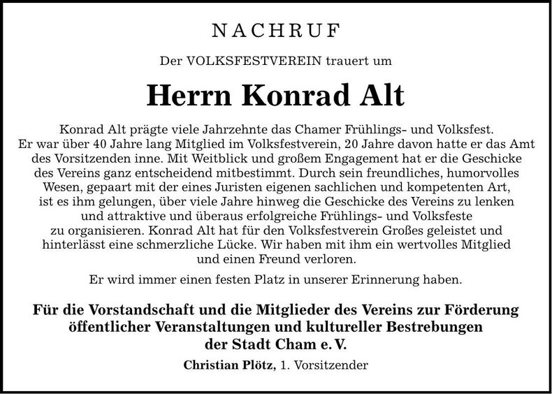 Traueranzeige Konrad Alt