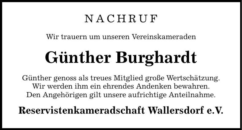 Traueranzeige Günther Burghardt