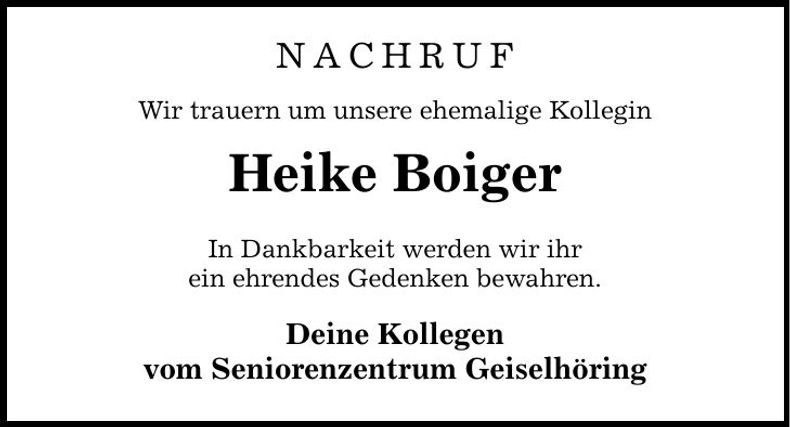 Traueranzeige Heike Boiger