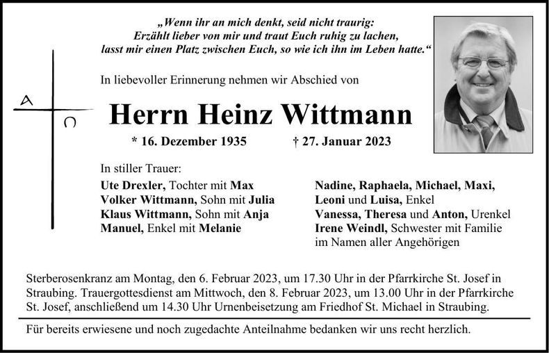 Traueranzeige Heinz Wittmann
