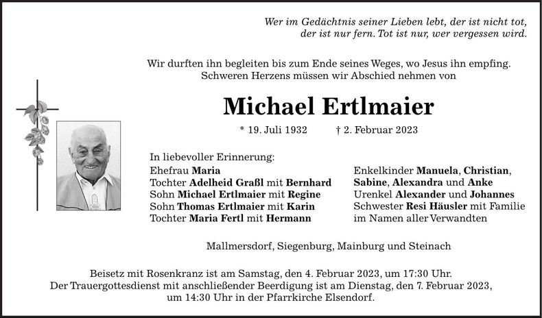 Traueranzeige Michael Ertlmaier
