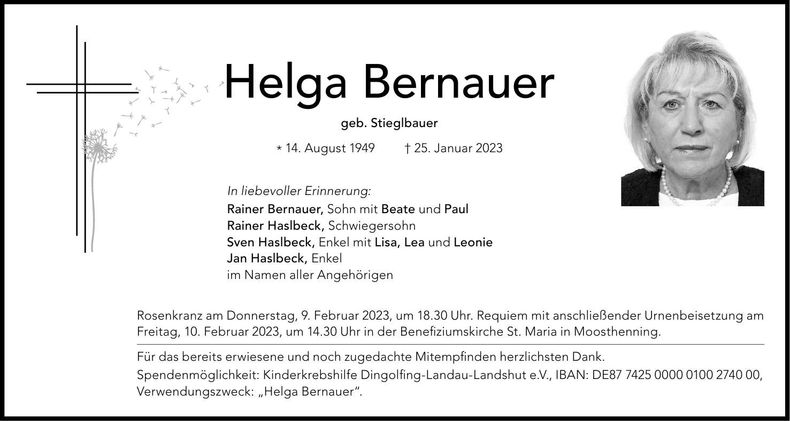 Traueranzeige Helga Bernauer