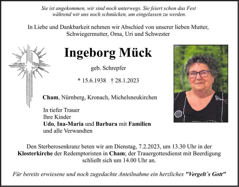 Traueranzeige Ingeborg Mück