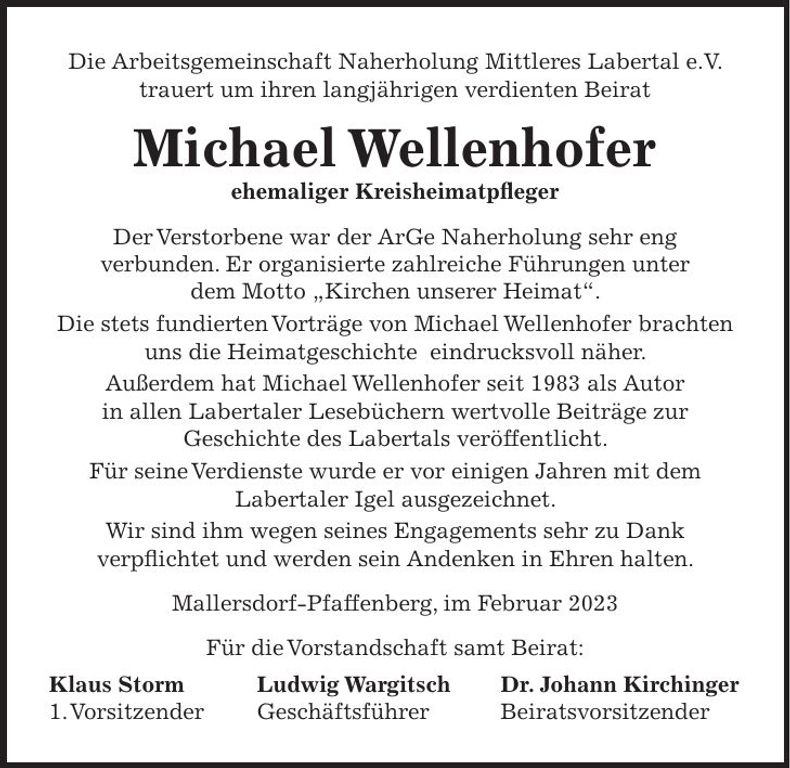 Traueranzeige Michael Wellenhofer