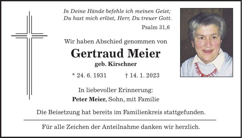 Traueranzeige Getraud Meier