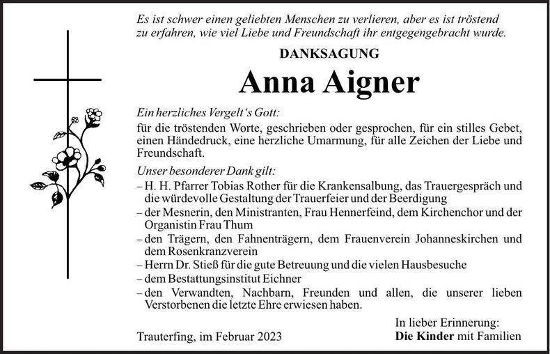 Traueranzeige Anna Aigner