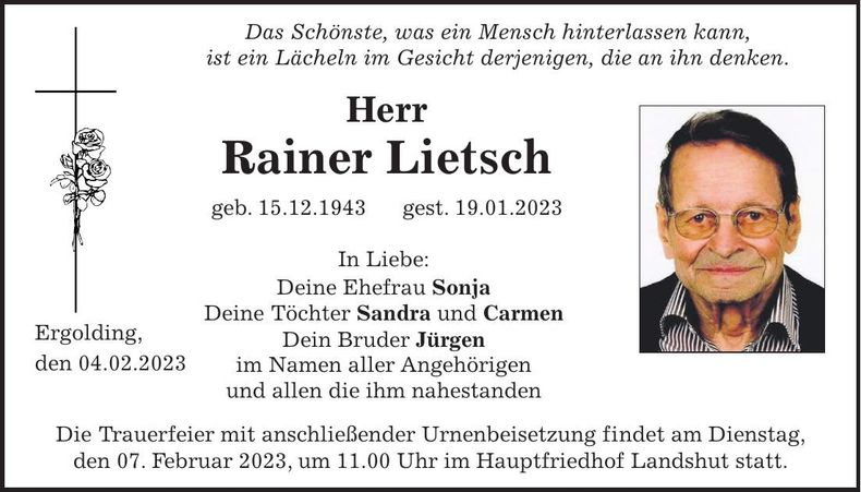 Traueranzeige Rainer Lietsch