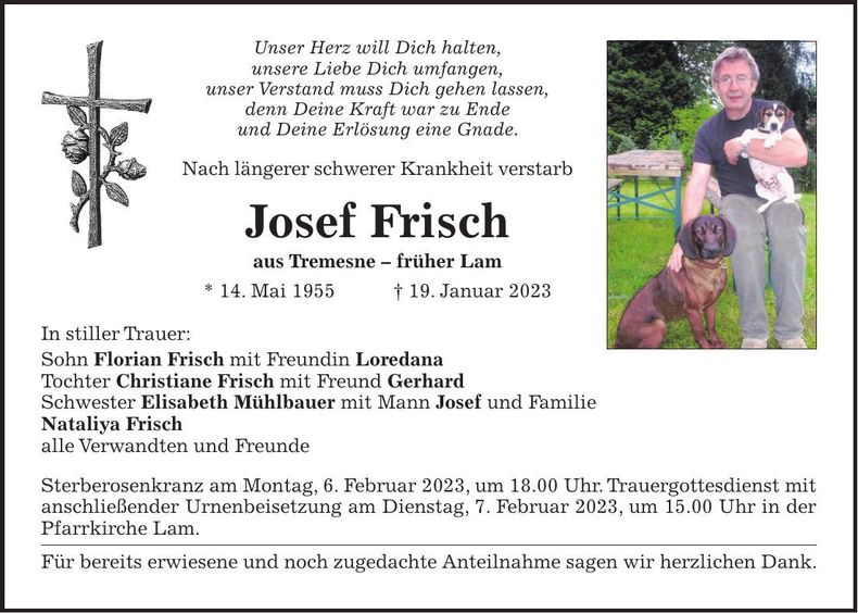 Traueranzeige Josef Frisch