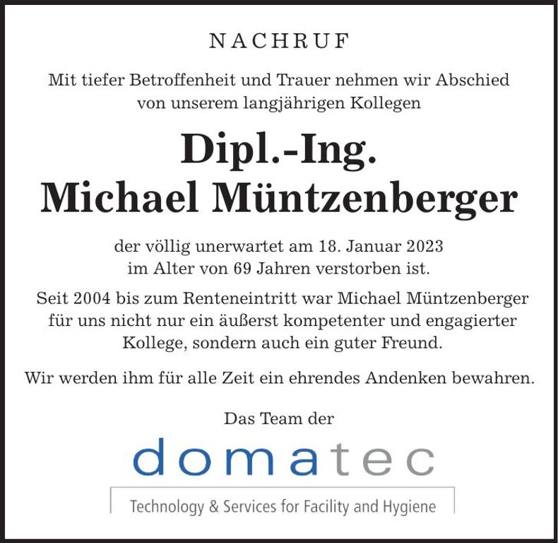 Traueranzeige Michael Müntzenberger