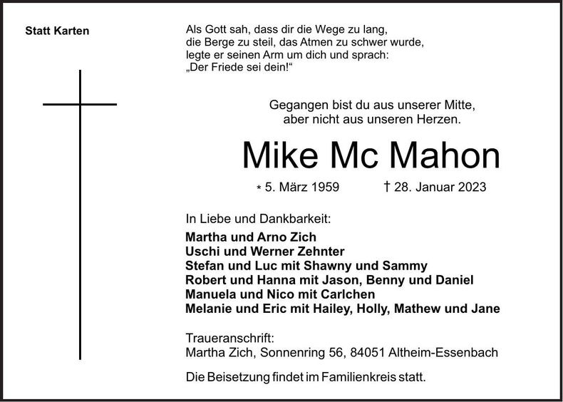 Traueranzeige Mike Mc Mahon