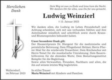 Traueranzeige Ludwig Weinzierl