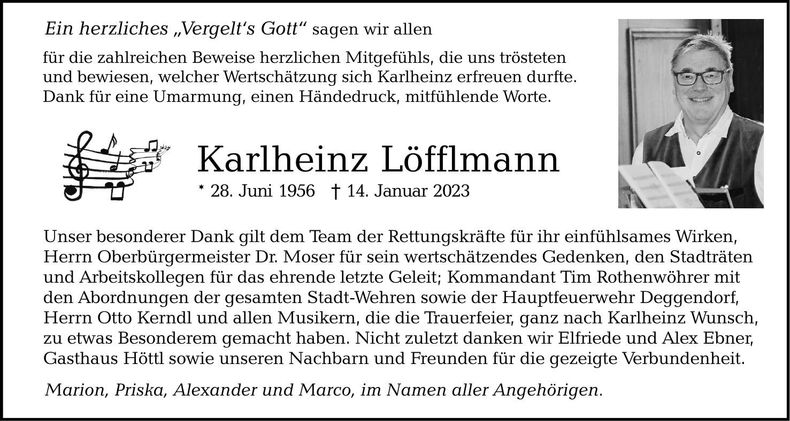 Traueranzeige Karlheinz Löfflmann