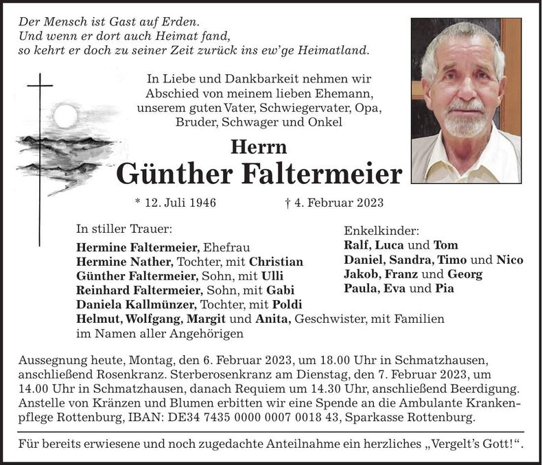 Traueranzeige Günther Faltermeier
