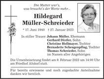 Traueranzeige Hildegard Müller-Schreieder