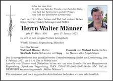 Traueranzeige Walter Männer